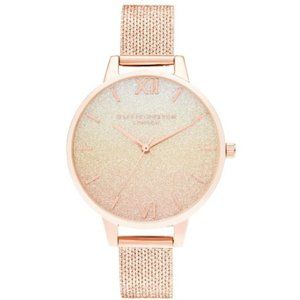 Olivia Burton Sunset Ombre Glitter Demi Rose Gold Boucle Mesh Women's Watch
